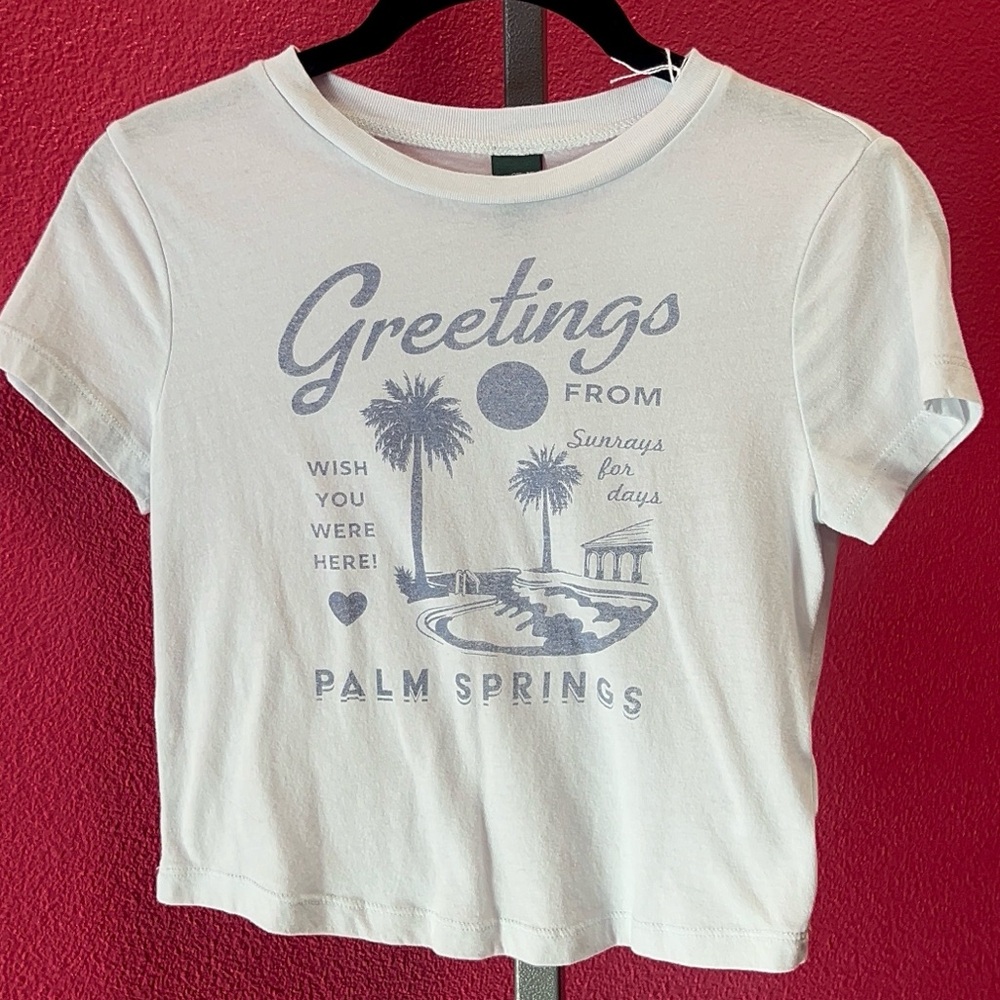 wild fable White Crop Tee with Light Blue Graphic